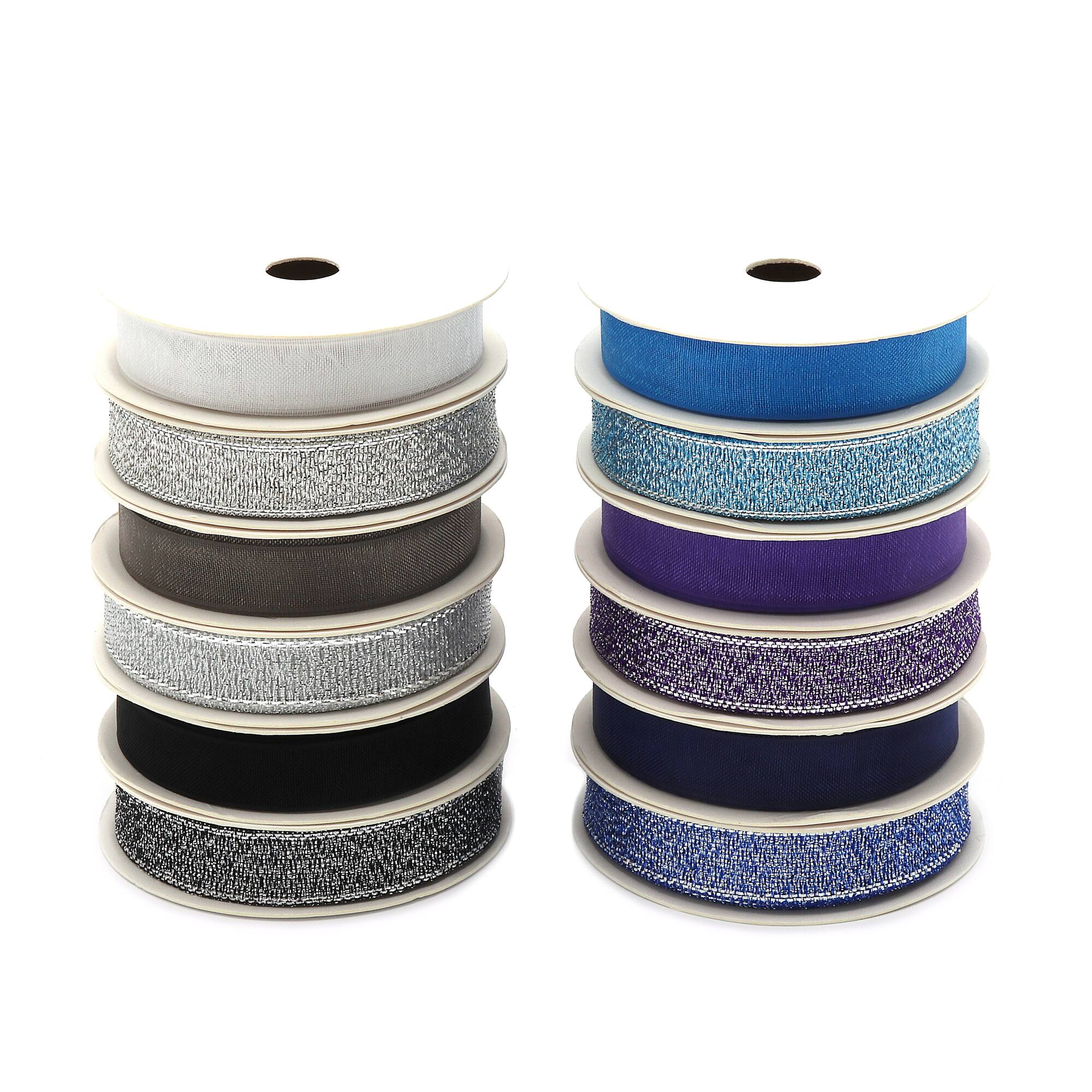 Gwen Studios 3/8" x 2yd. Sheer & Metallic Holiday Ribbon Pack, 24ct.